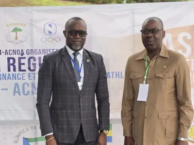 Le président du CNOG Sylvain Florient Pangou Mbembo et le Secrétaire général José Walter Foula lors des travaux