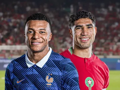 Kylian Mbappé, footballeur français et Achraf Hakimi, Footballeur international